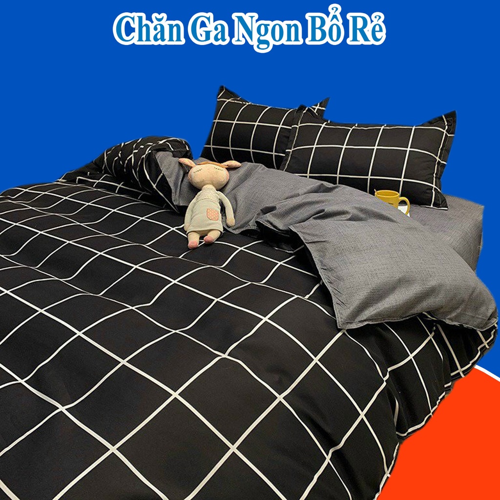 Bộ Chăn Ga Gối Caro Cotton, HUTA Chăn Ga Gối Đệm Cute phù hợp với giường 1m6 2m, 1m8 2m, chất mềm mịn ( Không Kèm Ruột )