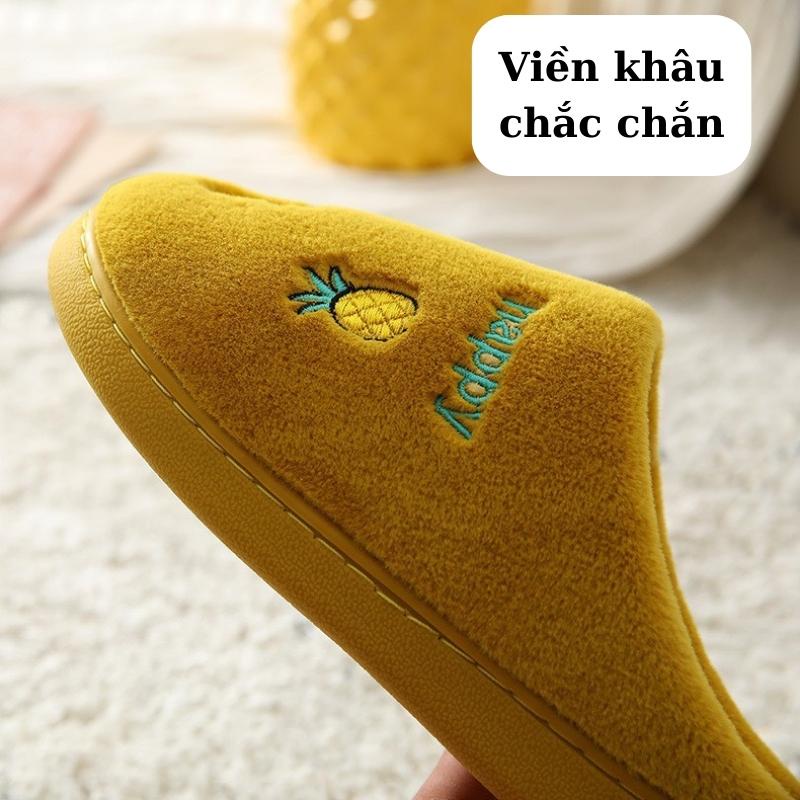 Dép bông đi trong nhà mùa đông đế cao su Dép lông nam nữ thêu họa tiết hoa quả ấm áp
