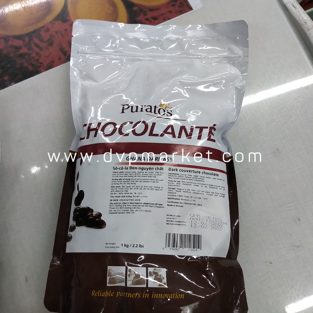 Socola puratos nút đen Ghana dark 65% 1kg