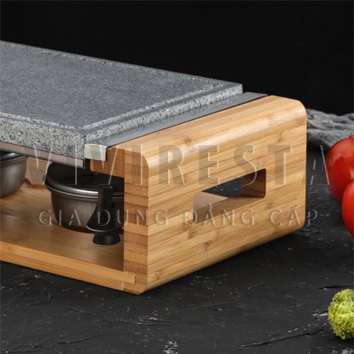 Bộ đá nướng thịt bò dùng tại bàn có đế gỗ cách nhiệt cho nhà hàng