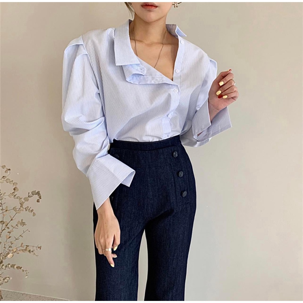 ÁO LADY TOP XANH KẺ SỌC