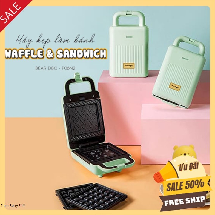 Máy kẹp nướng bánh mỳ sandwich - Bánh Waffle 2 IN 1 chính hãng Bear DBC-P06N2