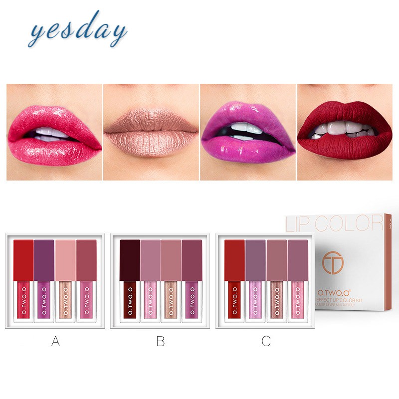 (Hàng Mới Về) Bộ 4 Son Môi Dạng Lỏng Chống Thấm Nước Lâu Trôi Màu Lì Lấp Lánh | BigBuy360 - bigbuy360.vn