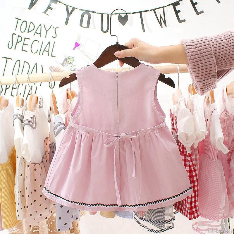 Đầm cotton màu trơn chạy viền nhỏ phối ren dễ thương cho bé gái