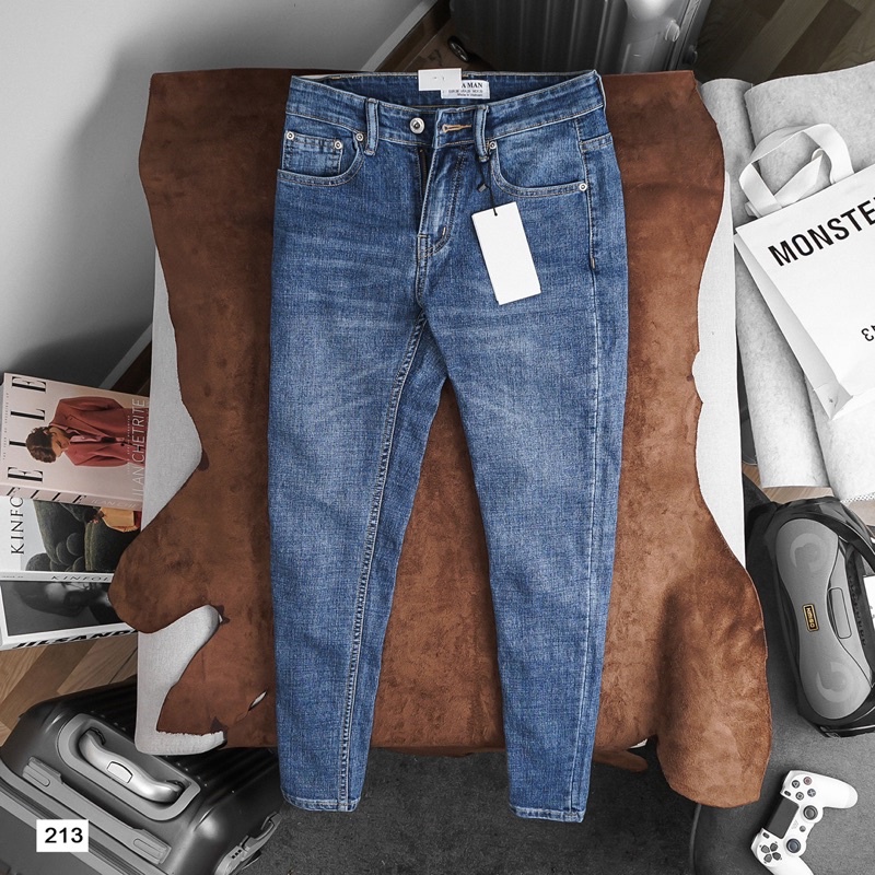 Quần jean nam màu xanh Denim ống ôm vừa VNXK slimfit 3 màu