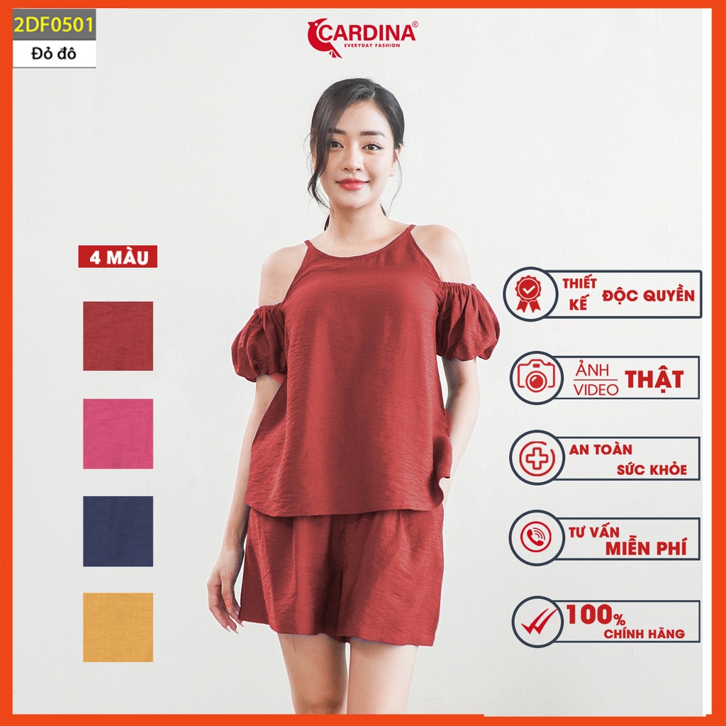 Đồ bộ nữ CARDINA chất đũi Bamboo xước cao cấp bộ mặc nhà áo trễ vai quần đùi màu sắc tinh tế 2DF05