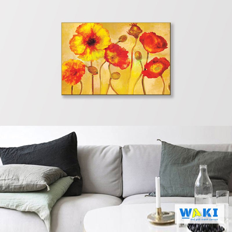 [Siêu rẻ] Tranh treo tường hoa lá phong cách sơn dầu - W028 40x60 - khổ đứng Tranh ép gỗ MDF - tặng vòng phong thủy
