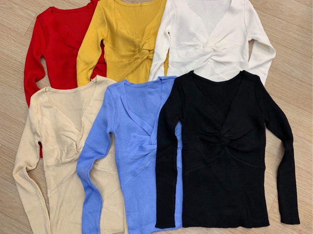 Bán sỉ áo len xoắn ngực dài tay siêu xinh