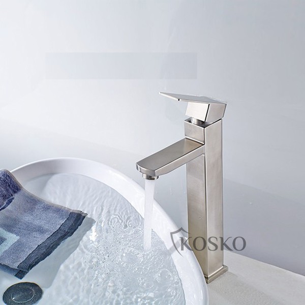 Vòi rửa mặt nóng lạnh inox 304 Vuông (Tặng kèm dây cấp bảo hành 12 tháng), Vòi lavabo nóng lạnh inox 304