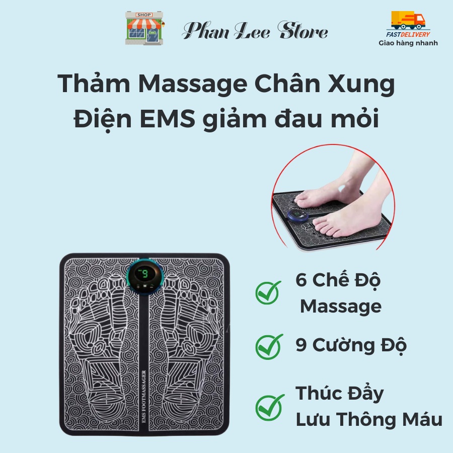 Thảm Massage Chân Xung Điện EMS Có Đèn Led Hiển Thị, 6 Chế Độ Mát Xa Bàn Chân, Giúp Lưu Thông Khí Huyết, Giảm Đau Mỏi