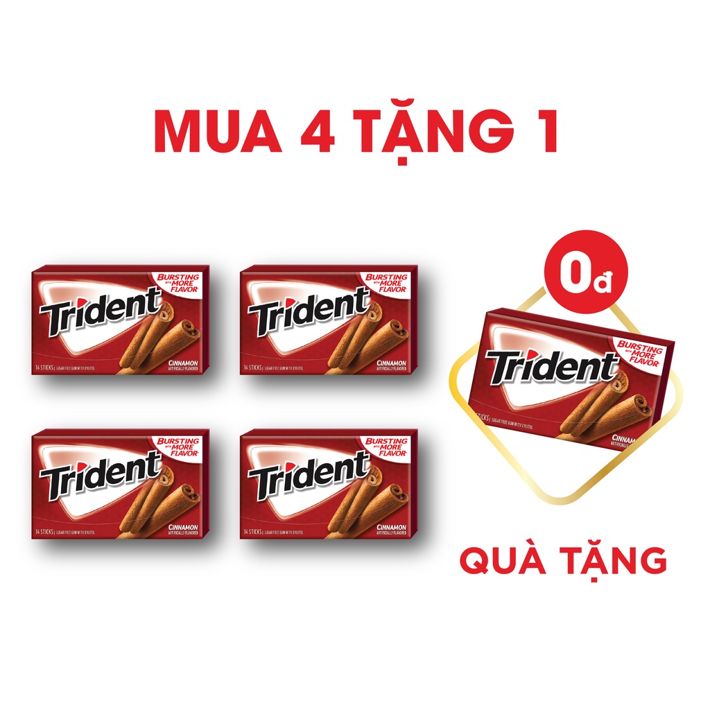 [Giảm 10K cho đơn từ 99K] [Mua 4 Tặng 1] Combo 4 Vỉ Kẹo Cao Su TRIDENT Vị Quế 4x26,6g