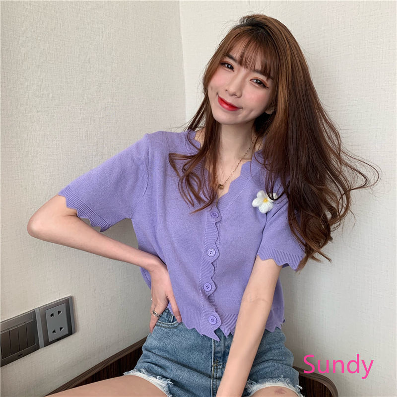Áo Cardigan Dệt Kim Tay Ngắn Dáng Rộng Thời Trang Trẻ Trung Mùa Hè Cho Nữ