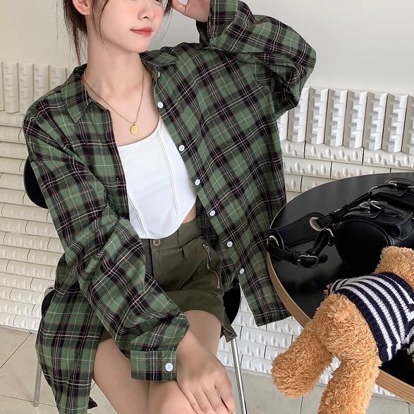 Áo Sơ Mi Tay Dài Họa Tiết Kẻ Sọc Theo Phong Cách Retro Nhật Bản Dễ Phối Đồ