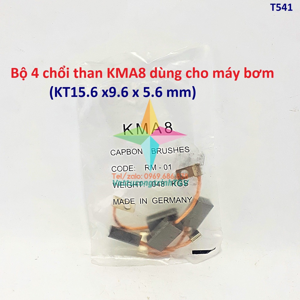 Bộ 4 chổi than KMA8 dùng cho máy bơm KT15.6 x9.6 x 5.6 mm