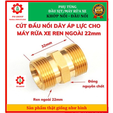 Đầu nối dây rửa xe - khớp nối dây xịt máy rửa xe 2 đầu ren 22mm (kép nối 22mm)