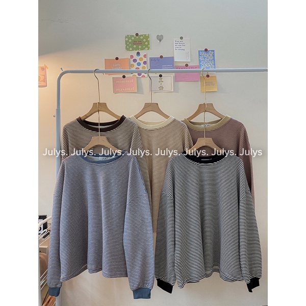 Áo sweater kẻ nỉ tăm basic JULYS STORE (ảnh thật shop chụp kèm video)