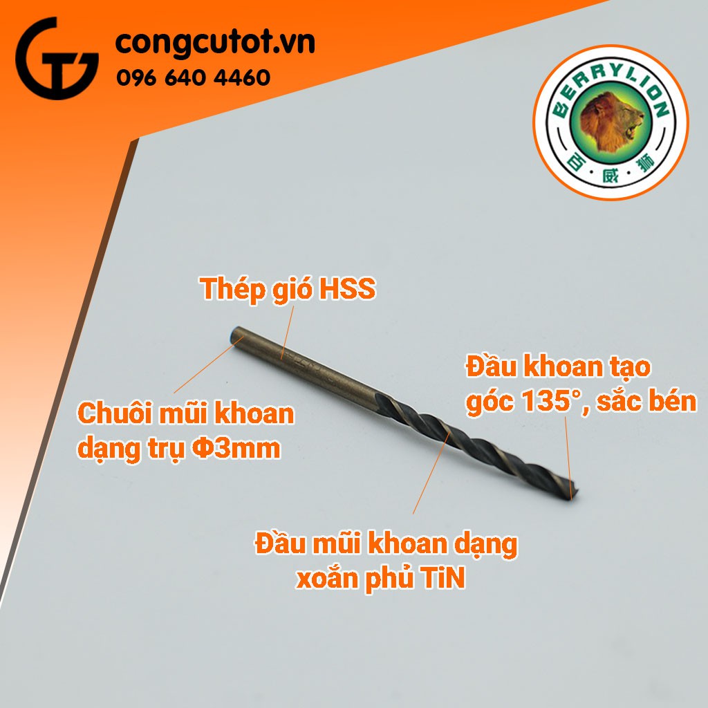 MŨI KHOAN INOX 3MM BERRYLION 041501030