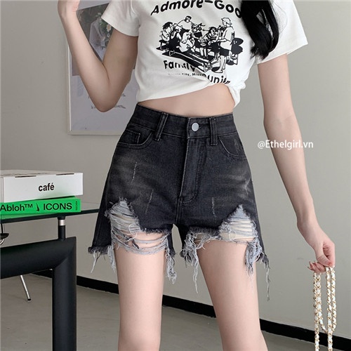 Quần Short Jeans Lưng Cao Phong Cách retro Cho Nữ