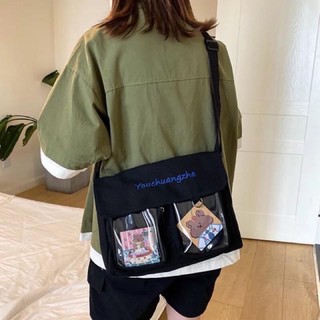 TÚI TOTE VẢI CANVAS ĐEO CHÉO NGĂN NGOÀI TRONG SUỐT YOUCHUANG