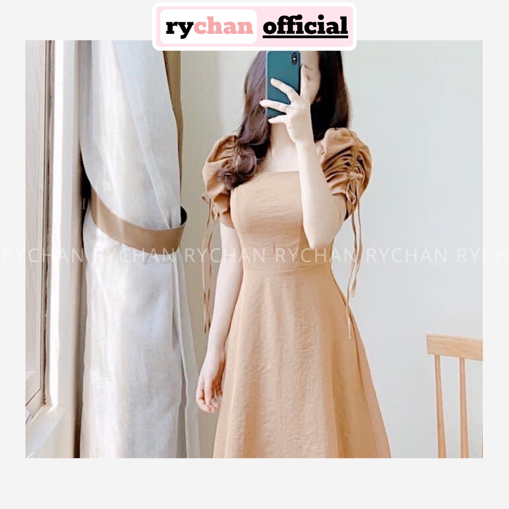 [Ảnh Thật Cuối] Đầm Xòe Nude Cổ Vuông Tay Rút - DX874