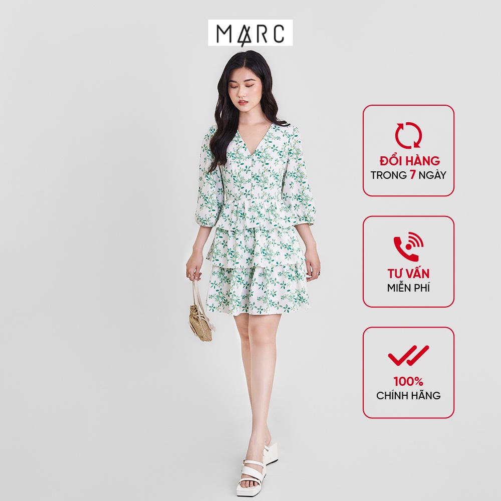Đầm nữ MARC FASHION tay lỡ cổ tim cài nút tùng 3 tầng CBHH021622