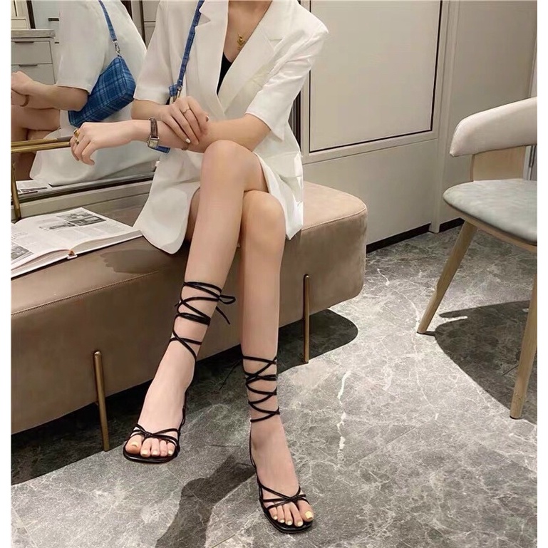 Dép cao gót buộc dây ,dép thời trang 2 màu đen ,trắng