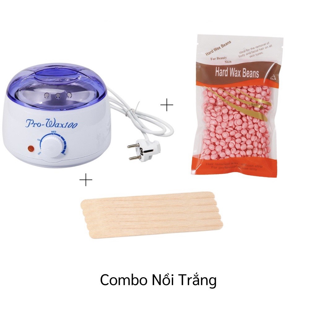 COMBO Nồi Nấu Sáp Wax Lông Pro 100 + Sáp Wax Lông Cao Cáp + 5 Que Gạt Gỗ Lớn - Bộ Tẩy Lông