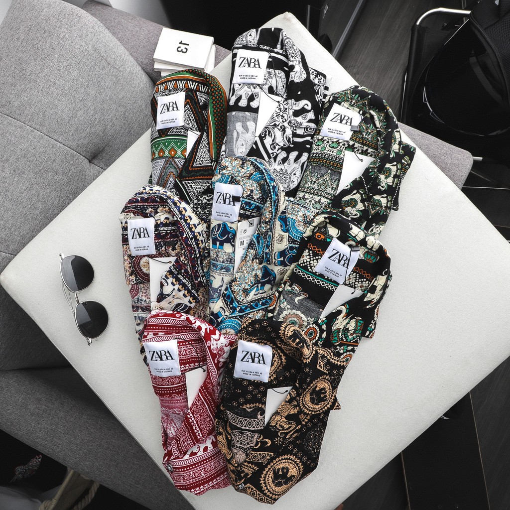 Sơ mi nam cộc tay họa tiết hoa cotton đũi sơ mi họa tiết bãi