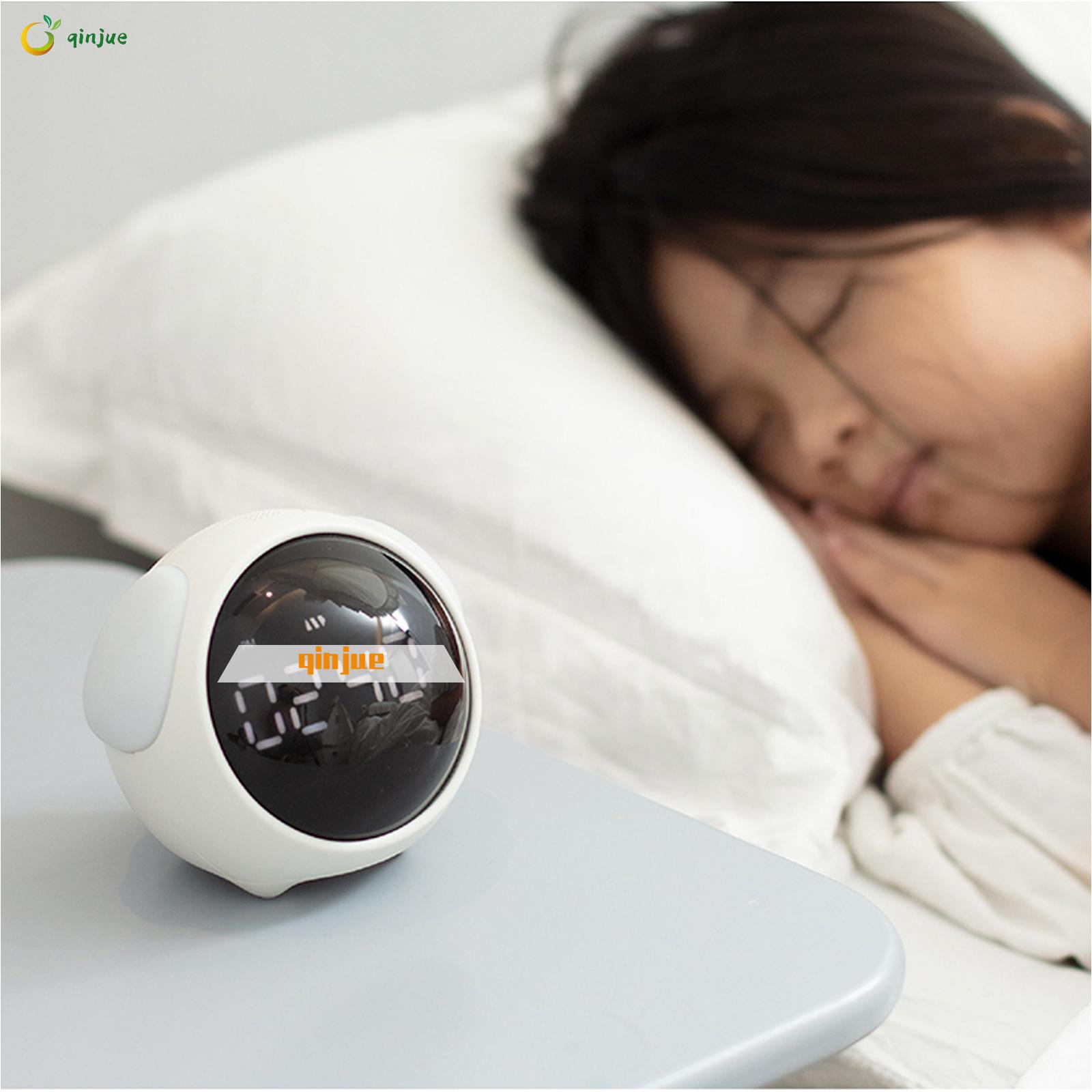 QINJUE 4.3''x 4.1''x3.6'' Kids alarm clock Kids Adjustable Brightness Wake Up Light Snooze White Voice-activated Dual Alarm Clock Temperature Detection Night Light