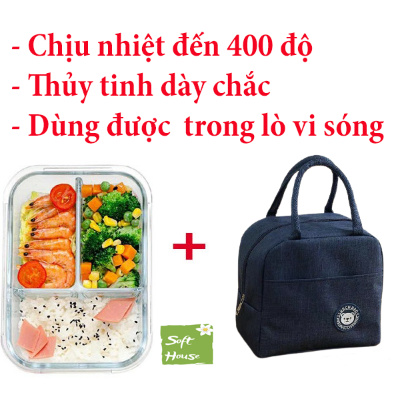 Hộp 2 ngăn, 3 ngăn thủy tinh dung tích 1000ml, túi đựng cơm giữ nhiệt cho bữa trưa ấm nóng, mang cơm đi làm, đi chơi