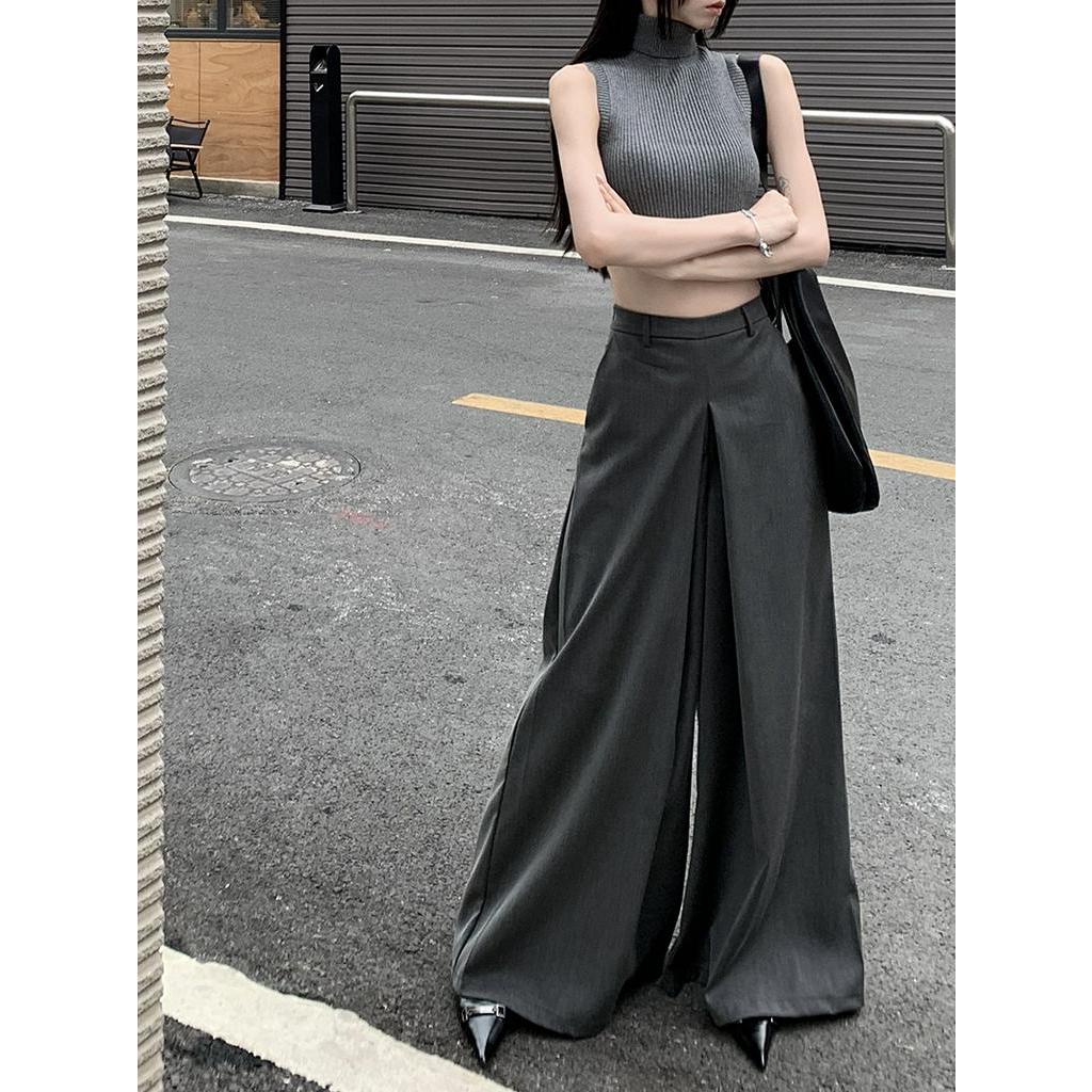 Bộ Áo Dệt Kim Sát Nách Cổ Cao + Quần Ống Rộng Thời Trang Cho Nữ 62313