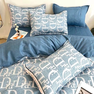 Bộ Drap & Chăn Phao Cotton Poly Dior Xanh