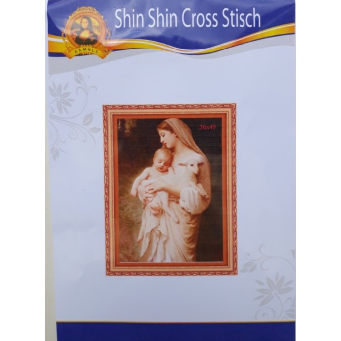 Tranh Thêu Chữ Thập  Mẹ Maria Bồng Chúa Và Cừu Con PC207A  KT:36X49CM