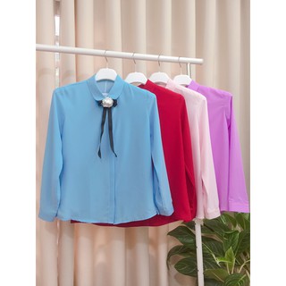 Chiffon_Áo sơ mi cổ sen tròn