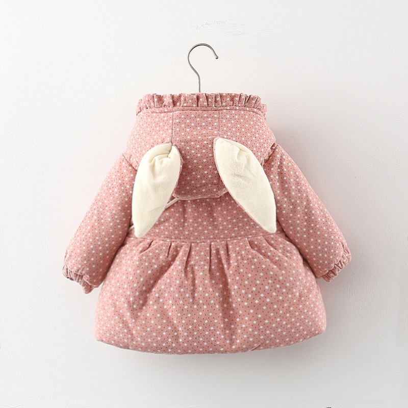 Áo Khoác Mùa Đông Bằng Vải Cotton Hình Tai Thỏ Dễ Thương Có Túi Cho Bé Gái 6 Tháng-3 Tuổi