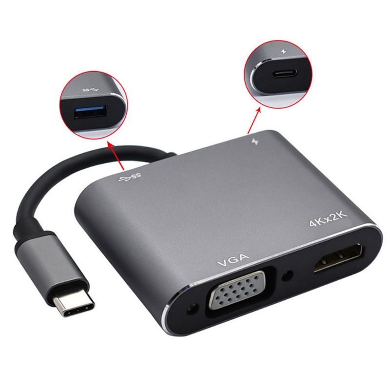 [3C] Hub Chuyển Đổi Type-C Sang 4K VGA USB C 3.0 Cho Mac Book