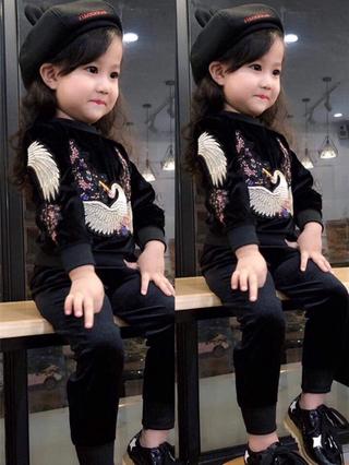 Bộ nỉ nhung thêu bé gái