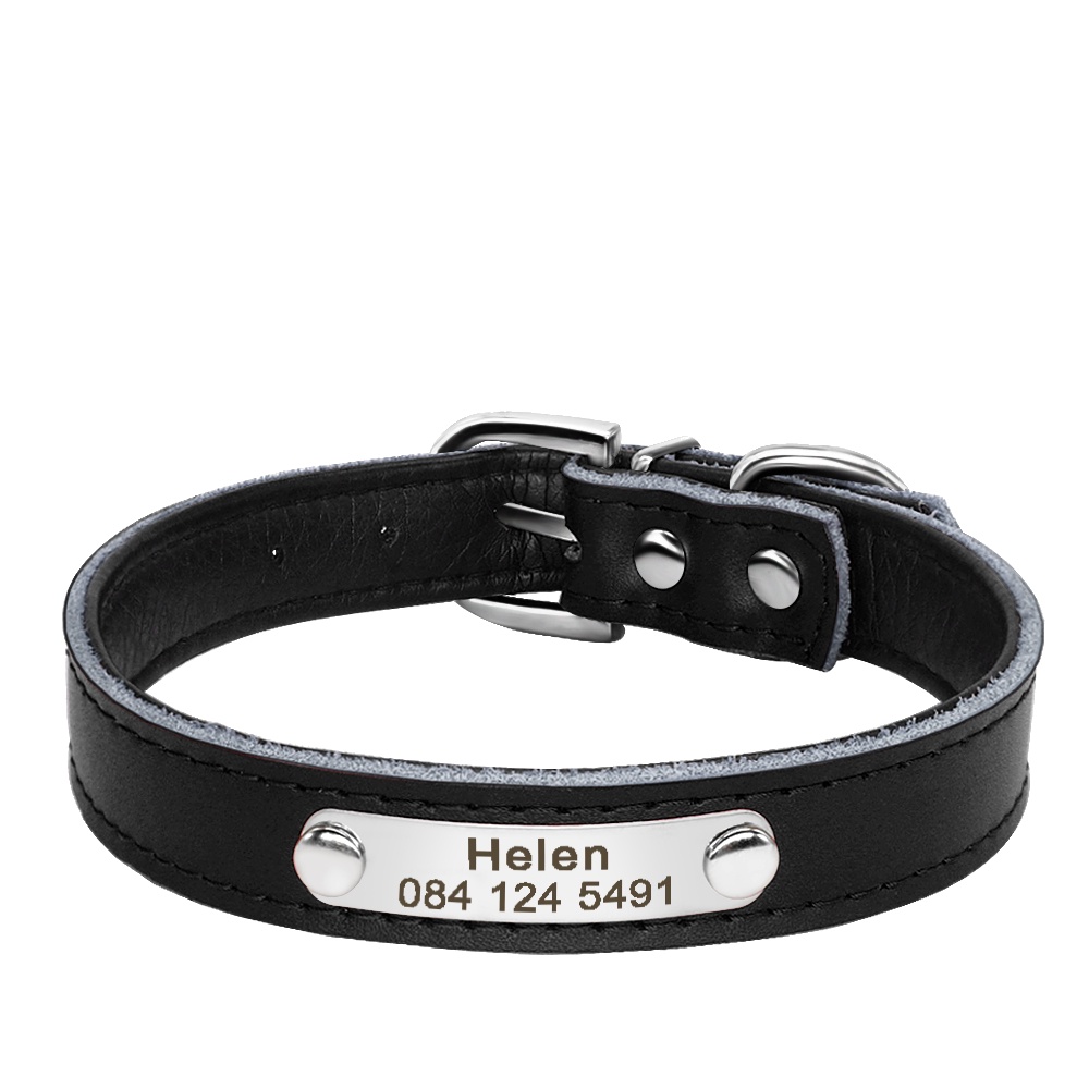 Vòng Cổ Bằng Thép Không Gỉ Và Pu Khắc Chữ Pu Chống Mất Cho Thú Cưng 27 Pets』
