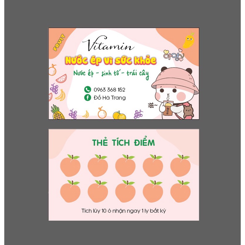 In theo yêu cầu thiệp tiệm em bé xoài combo thẻ tích điểm, voucher, namecard, tag treo khuyên