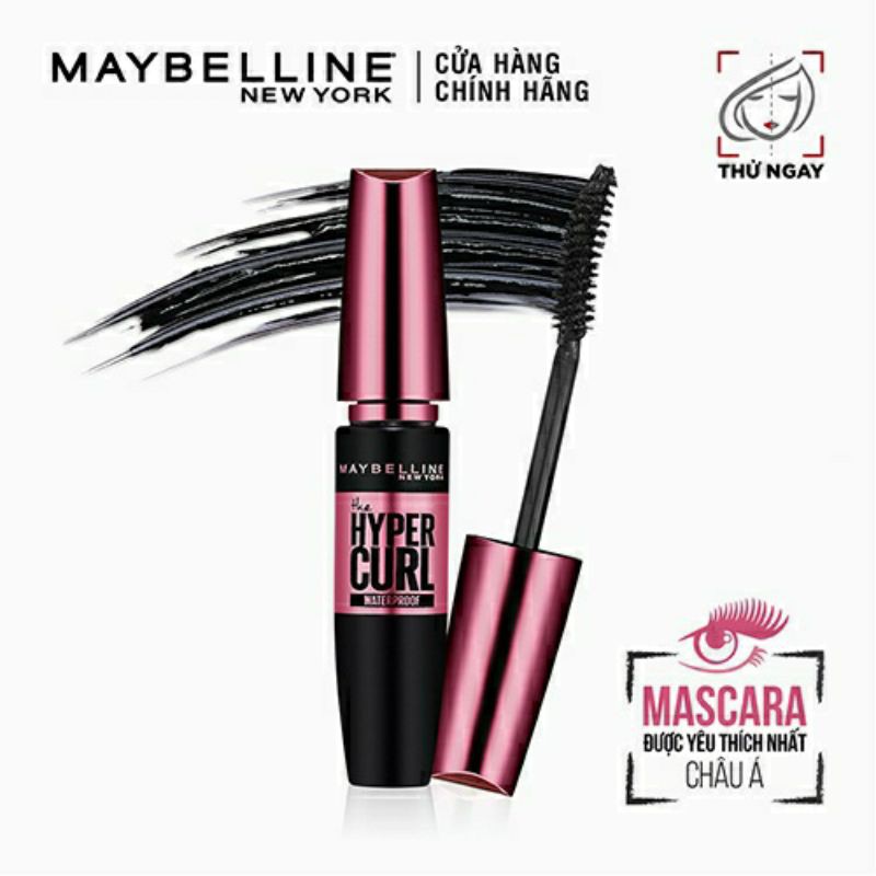 Mascara Dài Mi và Cong Mi Maybelline New York Hyper Curl Waterproof Chuốt Mi Đen Không Lem Không Trôi 9.2ml