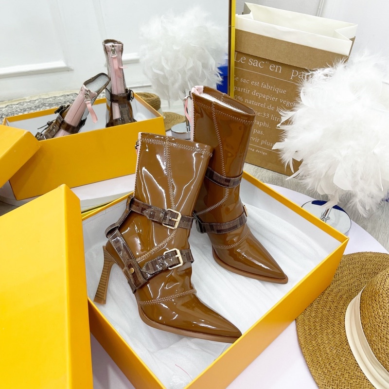 Bốt boot lửng fendi mũi nhọn đai ngang gót nhọn fullbox