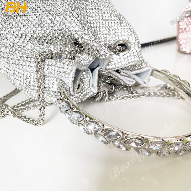 Túi Bucket Cầm Tay Đính Đá Phối Tua Rua Toàn Diện Thời Trang Cho Nữ