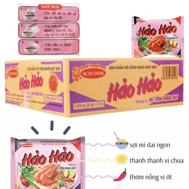 10 Gói mì hảo hảo tôm chua cay 75g