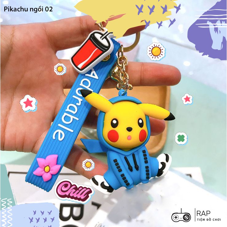 Móc khóa móc túi Pikachu mặc áo hoodie dễ thương dùng làm phụ kiện quà tặng, dây treo balo túi xách ví cầm tay  - Ráp