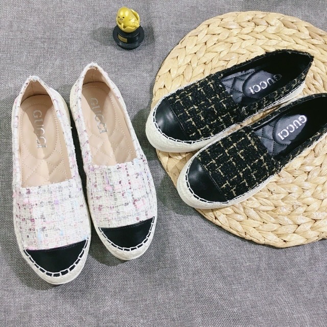 Giày slip on nữ, Giày lười nữ dạ caro trơn đế bệt dễ đi thời thượng