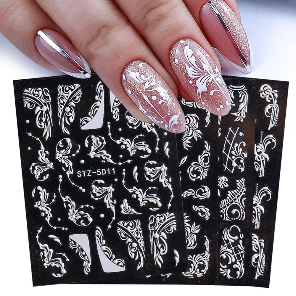 CACTU Sticker Dán Móng Họa Tiết Hoa Dập Nổi