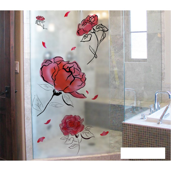 Decal Dán Kính Cao Cấp - Hoa Hồng Đỏ Lem ( 60x116 )