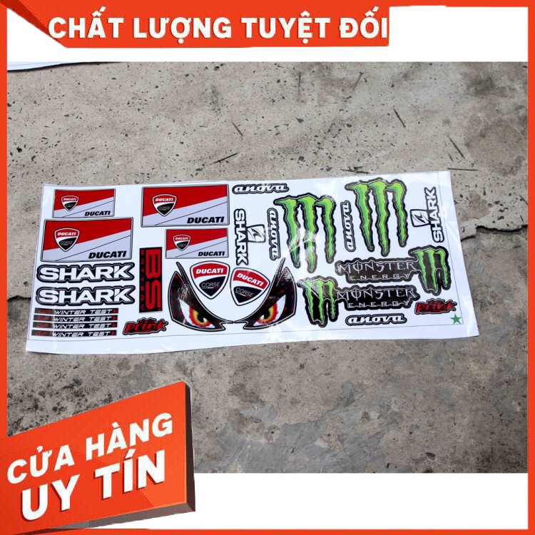 HÀNG CAO CẤP -  Tem Decal SHARK dán nón bảo hiểm Fullface, nón 3/4, xe máy, máy tính  - Hàng Cao Cấp