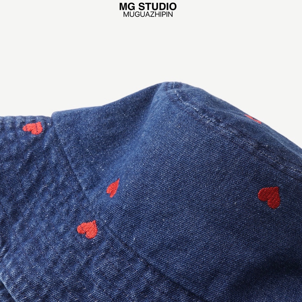 Mũ Tai Bèo MG STUDIO Chất Liệu Denim Họa Tiết Trái Tim 2 Màu Tùy Chọn Thời Trang