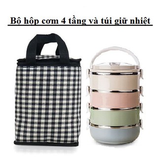 Combo hộp cơm 4 tầng easy và túi giữ nhiệt màu ngẫu nhiên